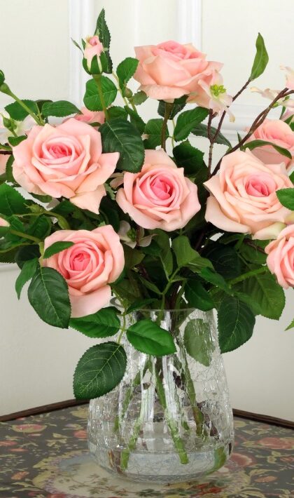 Roses in Crackle Vase - 17 Inches, AI-69268-LPK