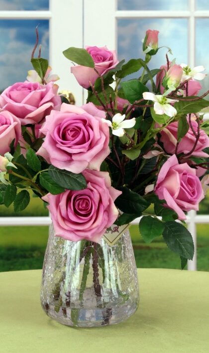 Roses in Crackle Vase - 17 Inches