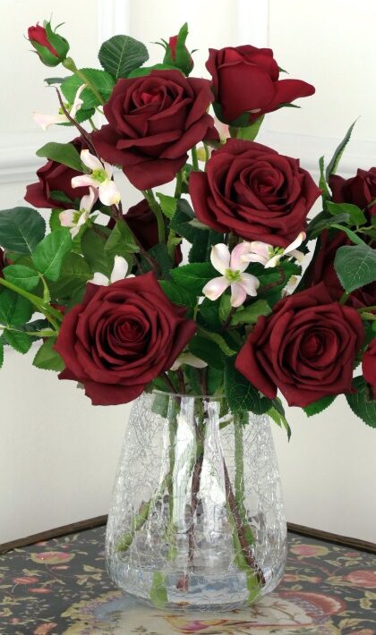 Roses in Crackle Vase - 17 Inches