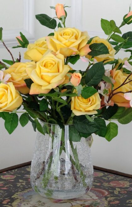 Roses in Crackle Vase - 17 Inches, AI-69268-YEL