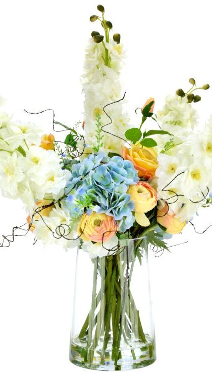 White Blossom and Hydrangea in Vase - 27.5 Inches