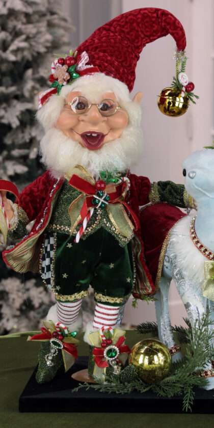 **SIGNED**  Candy Cane Elf with Ice Blue Deer on Base (*Free Shipping) AI-57656